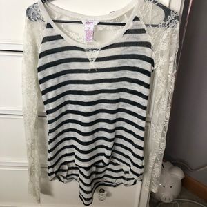 Candies stripped lace long sleeve shirt